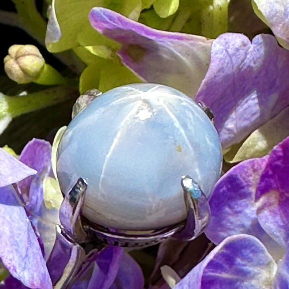Blue Star Sapphire With Palladium Setting Ring Ladies SZ 6 - Picture 5 of 15